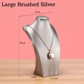 Silver brushed metal large mannequin neck display for jewelry necklaces and pendants - Silver Brushed [Large 35cm]