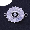 Silver copper connector pendant with cubic zirconia for jewelry making and accessories - Silver Oval Center Zirconia (L0656-C)