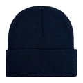 Navy blue knitted beanie hat with classic turnover cuff design for outdoor warmth - One Size / Navy Blue