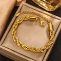 Detail of 18K gold double twisted chain bracelet with S.STEEL stamp and adjustable clasp - Gold Twist Rope Chain (B-44)