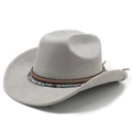 Détail du chapeau de cowboy en daim gris avec perles turquoise et ruban tressé ethnique - M (56-58cm) / Gris clair