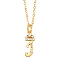 Close-up of gold J-letter pendant necklace with tiny crown and sparkling crystal stones - Letter J