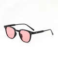 Retro black round sunglasses with pink lenses and silver stud accents - Black Frame Pink Lens