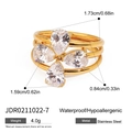 Gold stainless steel flower ring with water drop zircon stones and size specifications - Teardrop Zirconia Flower Style (JDR0211022-7)