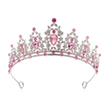 Detailed view of silver bridal crown with pink teardrop crystals and clear rhinestones - Silver White and Pink