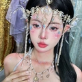 Golden fantasy elf ear cuffs and matching crown headpiece with iridescent crystals - Gold Iridescent Elf Set (Including Earrings & Necklace)