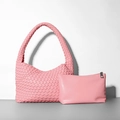 Handwoven macaron pink hobo bag with matching inner pouch in soft faux leather - Light Pink