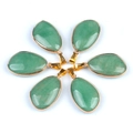 Green natural crystal agate teardrop pendant with gold-plated edge for DIY jewelry - Green Aventurine (Single)