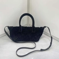 Handwoven black matte leather tote bag with top handles and adjustable shoulder strap - Small Crossbody Handbag / Small Black With Strap