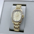 Elegant gold quartz watch for women with oval rhinestone dial and metal chain strap - Gold Gold