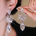 Elegant long silver tassel drop earrings with sparkling pear-cut crystals for gala parties - Extra Long Marquise Zirconia Dangle (173)