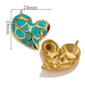Golden heart pendant with turquoise leopard pattern enamel, size 24mm by 28mm - Irregular Dots-Blue
