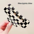 Large 10cm black and white checkerboard hair claw clip with glossy resin finish - Large Rectangular Style (0312)