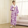 Peignoir épais violet pour homme avec col sherpa blanc et motif floral élégant - M / Mauve Clair (Homme)