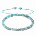 Bracciale intrecciato regolabile in turchese con accenti argento e pietre naturali - Stile Pietra Imperiale Blu Chiaro (01)