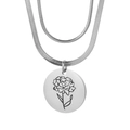 Collier double couche en acier titane argenté avec chaîne serpent et pendentif œillet - Janvier-Argent (Oeillet)