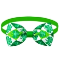 Green and white argyle St. Patrick's Day pet bowtie with shamrocks and text - Happy St. Patrick Plaid