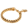 Gold stainless steel box chain bracelet with lobster clasp and engravable blank metal tag - Style D Box Chain with Coil Accents (KB138833-KFC)