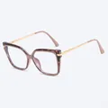 Square blue light blocking glasses with tortoiseshell frames and gold metal temples - Tortoiseshell with Coffee / Clear Anti-Blue Light