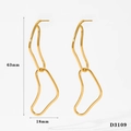 Golden irregular geometric drop earrings in abstract curved style measuring 63mm long - Gold (D3109)