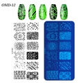 Rectangular nail art stamping plate OMD-12 with stars, hearts and geometric patterns - OM-D12 Crown Heart Geometric (OM-D12)