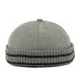 Dark grey knitted docker cap with black parallel stripes and a soft ribbed texture - Adjustable / Gray