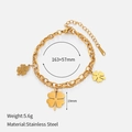 Bracciale a doppio strato in acciaio inossidabile con quadrifogli placcati oro 14K - Stile Quadrifoglio Classico Dorato