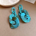 Acryl ketting oorbellen met blauwgroen marmerpatroon en geometrisch ovaal ontwerp - Stalen Naald - Blauw