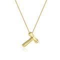 Polished 18K gold-plated necklace with a hammer-shaped pendant on white background - Letter T Necklace Set
