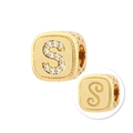 Golden square charm featuring letter S with sparkling white crystals and embossed lines - Letter S (XL3420)