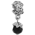 Vintage silver-plated flower bead with a black faceted drop pendant for DIY jewelry - Black Floral Dangling Charm