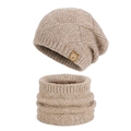 Set invernale con berretto lavorato a maglia e scaldacollo beige con fodera in pile - Khaki Misto Set 2 Pezzi (6124)