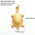 Detailed dimensions of a golden stainless steel turtle pendant with a 2.5mm hole - Turtle-G7