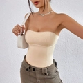 Chic beige ribbed knit tube top for women with a slim fit and textured fabric - S / Apricot