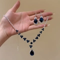 Deep blue zircon flower and waterdrop jewelry set with necklace and earrings in silver - Blue Water Drop Style (Silver)