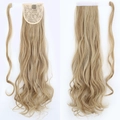 Golden brown wavy ponytail extension with velcro strap and lace net base detail - Amber Blonde Mixed Blonde