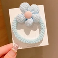 Sweet light blue sunflower hair tie with pink button center and spiral woven band - Blue Coarse Rope Flower