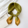 Olive green satin square silk scarf with floral and geometric patterns for women - Small Arrow Plaid Green