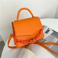 Bright orange PU leather crossbody bag with chunky chain and top handle design - Orange