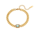 Gold-plated stainless steel Cuban link bracelet with light blue rectangular zircon stone - Cuban Link Embellished (N2846-B0281) / Bracelet-Lake Blue