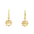 Elegante 18K vergulde vierkante kattenoog steen oorbellen met vintage kralenrand - Goud