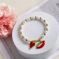 18k gold plated pearl bracelet with elegant red heart and lips enamel charms - Red Heart and Lips Charms (A)