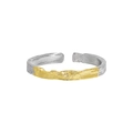 S925 Sterling Silber Ring mit zweifarbigem Gold und Silber Design in Hammerschlag Optik - Einstellbar Offen / Schmal Zweifarbig Silber Gold (JA817)