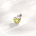 Silver heart stud earring featuring green enamel inlay and sparkling zircon stone - Heart Pig Nose (A761) / Green Apple (A761-Single Piece)