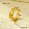 Detail view of 18K gold plated stainless steel hollow geometric ring with 0.9cm width - Gear Shape Vertical Stripe