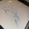 Luxury silver-toned zircon tassel necklace and earring set with shimmering stones - 16# Silver Crossed Tassel (2-Piece Set)