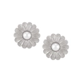 Pendientes de margarita plateada con perlas, diámetro 2,5 cm y peso de 9 g - F1304-Margarita con Perla / Color Acero