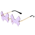 Frameless sunglasses with purple butterfly-shaped lenses and golden metal temples - Gold Frame Light Purple