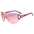 Y2K rimless sunglasses with purple pink gradient lenses and golden ring metal temple - Purple Frame Gradient Purple Pink Lens