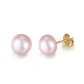 Minimalist S925 sterling silver earrings with pink pearls and gold plated posts - Pink Pearl Gold Style (SE86-G-F)
